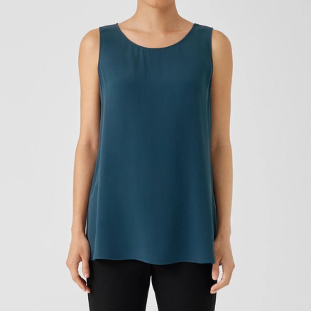 NWT Eileen Fisher Alpine Silk Georgette Crepe Sleeveless Tunic